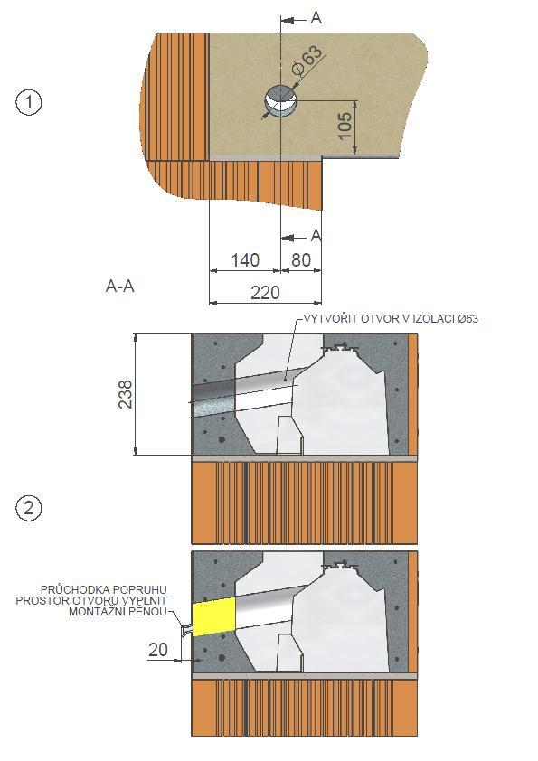 Při volbě uložení překladu 200mm je vzdálenost osy popruhu od cihly ostění okenního otvoru 60mm a při volbě uložení překladu 250mm je tato vzdálenost 110mm.