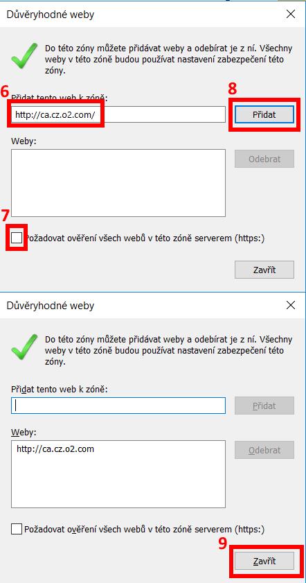 Pro řádnou funkčnost stránky generující O2CZ autentizační certifikáty je tedy nezbytné zařadit příslušný web O2CZ mezi Důvěryhodné servery následujícím postupem: 1) Otevřete internetový