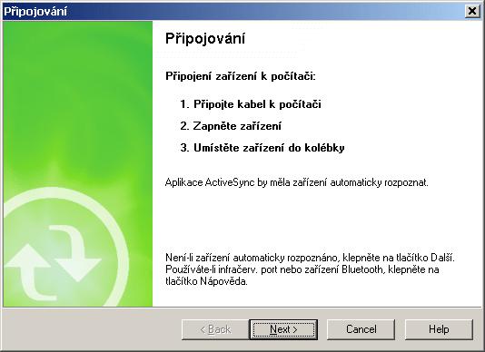 Spustí se nainstalovaný program ActiveSync,