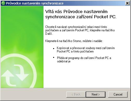 Po detekci přístroje se spustí průvodce pro