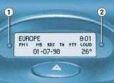 32 VÁŠ PEUGEOT 206 CC PODROBNĚ Displej B Umožňuje zobrazit tyto informace: - čas, - datum, - venkovní teplotu (bliká v případě nebezpečí tvorby náledí), - funkce autorádia, - kontrolu vstupů; displej