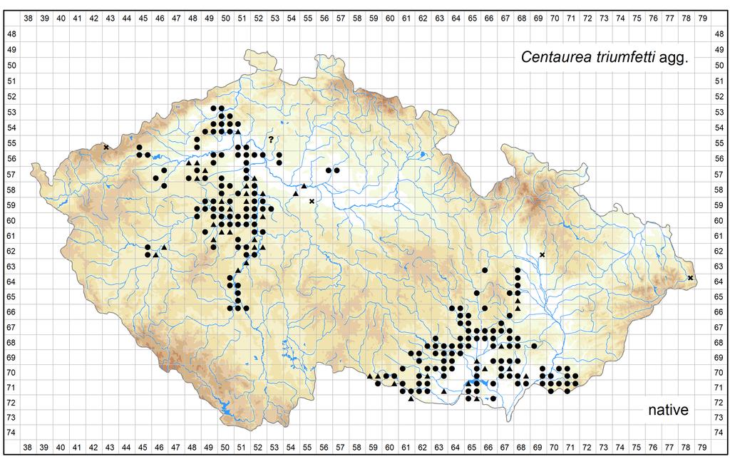 Author of the map: Petr Koutecký Map produced on: 12-06-2018 Distribution of Centaurea triumfetti agg.