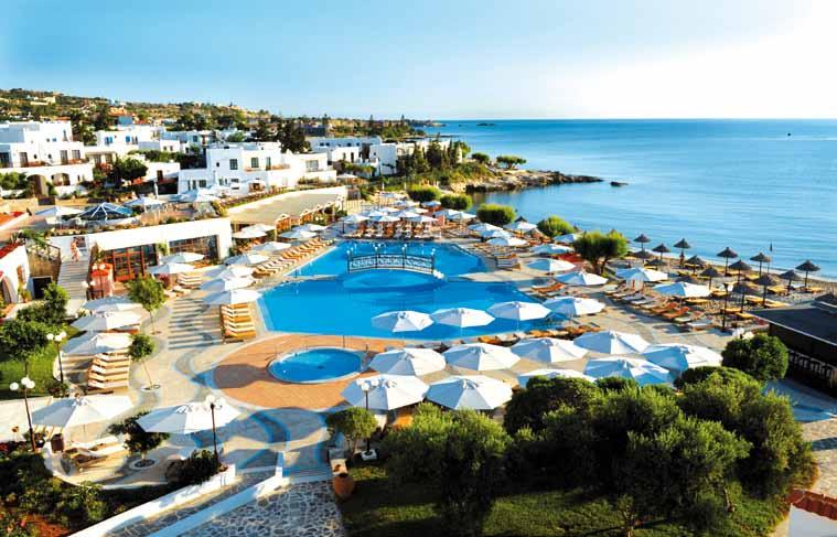 Hotel Creta Maris Beach Resort ***** Komplex 2 hotelů Creta Maris a Terra Maris je vybudován v zahradě plné dřevin a květin do podoby krétské vesničky. Působivé jsou kupříkladu romantické bungalovy.