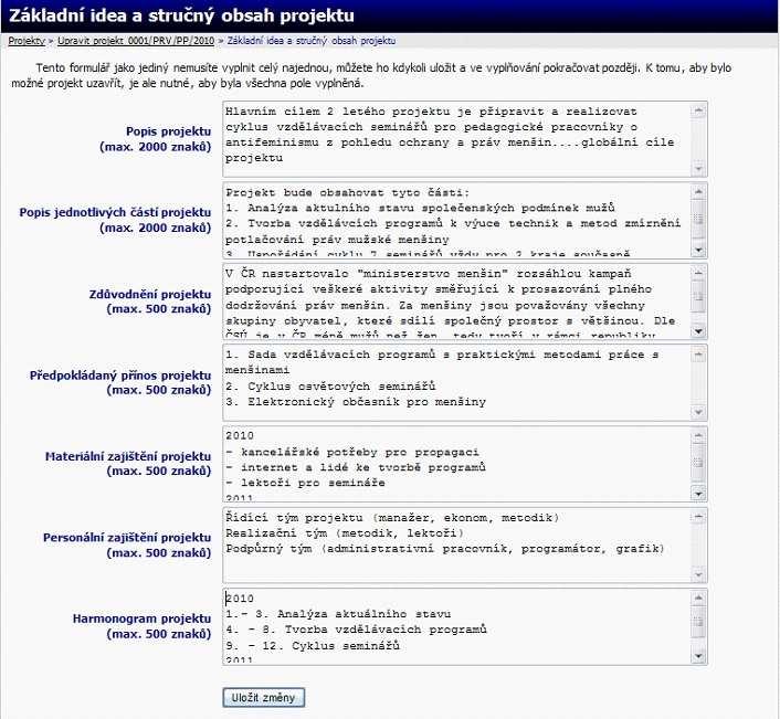 Žádost 2 idea a anotace projektu Projektová vize: -