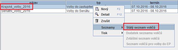 Založení nových voleb Kliknutím na ikonu Seznam voleb a stiskem tlačítka Nový se dostanete do formuláře, ve kterém vyplníte: Název, typ a termín, ve kterém se volby budou konat, tj. 7. a 8.