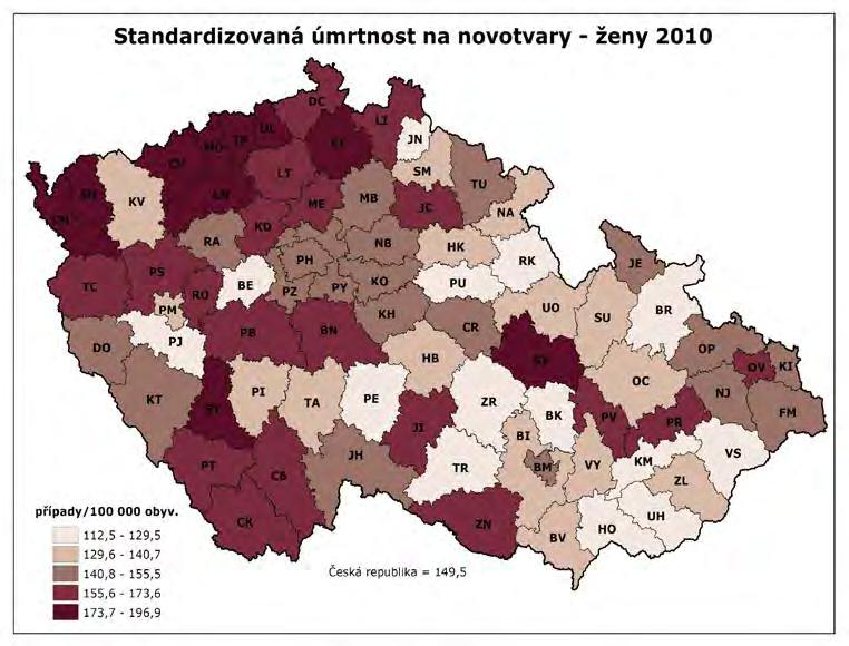 Standardizovaná úmrtnost - novotvary ČR