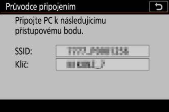 V menu nastavení fotoaparátu vyberte položku Připojit k PC, vyberte možnost Nastavení sítě a stiskněte tlačítko 2.