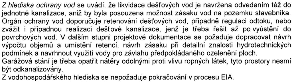 Z hlediska ochrany zemìdìlského pùdního fondu je uvedený zámìr v souladu s ÚP a vliv na pùdu lze akceptovat.