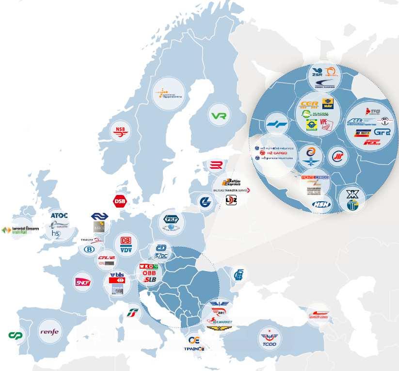 Obrázek 1 - Členové CER CER je tak jedinou evropsku asociací, která integruje zájmy celého systému a právem je proto v postavení Hlasu evropské železnice.