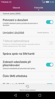 Nastavení střediska zpráv stisknete ikonu SMS a MMS.