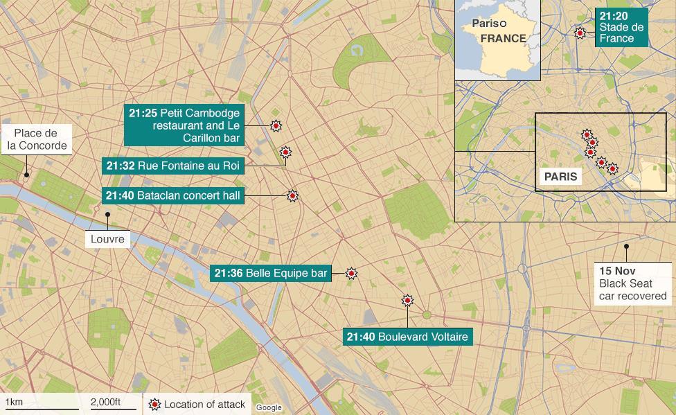 neozbrojená zastřelená policistka a čtyři rukojmí držených komplicem Couilbalou v obchodě ve Vincennes [30]. 2.5.2 Paříž K útoku v hlavním městě Francie došlo v pátek 13. listopadu 2015.