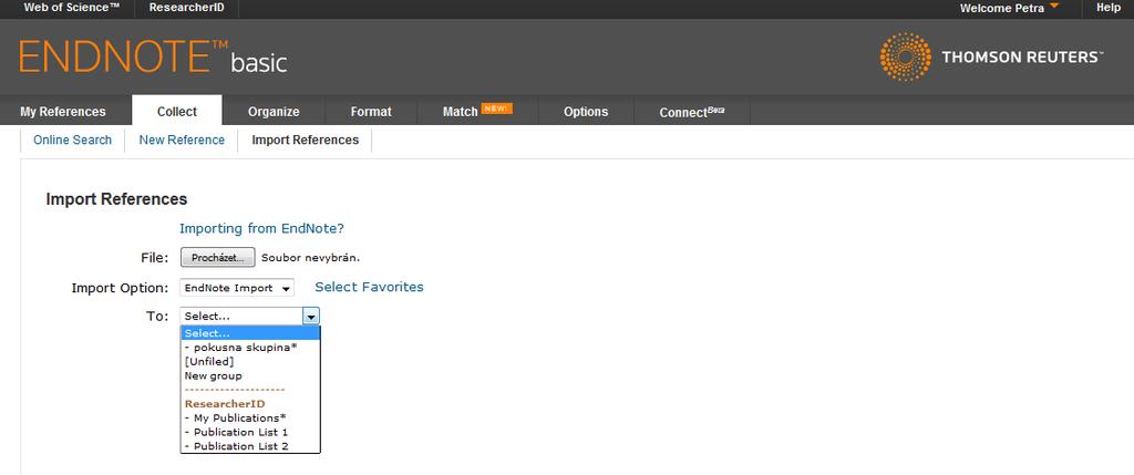 EndNote - import záznamů Poklikem na