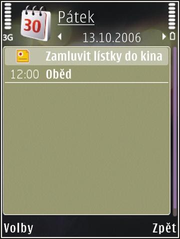 Kalendář Vytvoření položky kalendáře Stiskněte tlačítko a zvolte možnost Aplikace > Kalendář. 1.