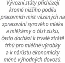 a že ČR se na výrobě mléka v EU podílela 1,9 % (2852 tis. tun). Soběstačnost ve výrobě mléka dosáhla v letech 2011 až 2014 kolem 112 % (ZMB Jahrbuch Milch, 2014).