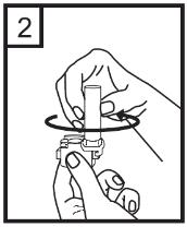 2. Držte pevně spodní část inhalátoru a otočte náustkem ve směru šipky až se otevře. 3.