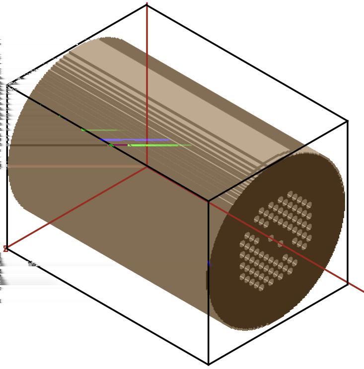 KAPITOLA 5. Iontový zdroj Obrázek 5.11: Model navrženého iontového zdroje v programu SIMION V simulaci máme 1 cm před děrovanou elektrodou umístěnu již zmiňovanou extrakční mřížku (na obrázku 5.