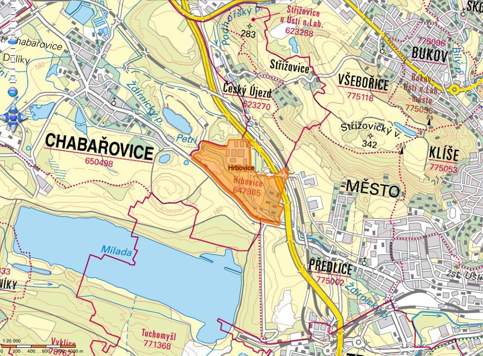 nazývané Hrbovice, kde se prakticky dříve celá zaniklá obec nacházela. V roce 1991 náš obecní úřad zamítl žádost Chabařovic na převzetí chlumeckého územního katastru Hrbovic.