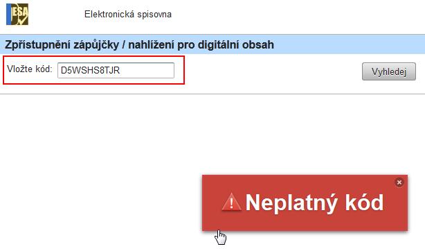 Spisovna obr 170. Upozornění aplikace při neplatném kódu 6.9. Skartační řízení Životnost dokumentů a spisů uložených v elektronické spisovně je řízena legislativou a spisovým plánem organizace.