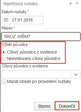 školská či zdravotnická zařízení využívající Krajskou digitální spisovnu) označíme v části Výběr původce variantu Cílový původce z evidence a vybereme nástupnickou organizaci. obr 214.