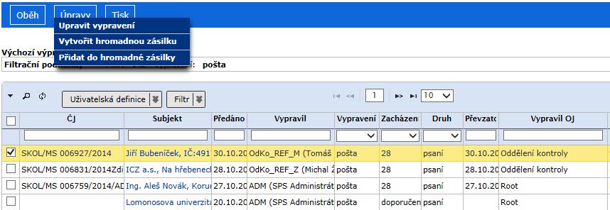 Uživatelská příručka SpS POU 4.2.2 Stornování vypravení s použitím čtečky BC Postup Ve složce (Výpravna / K převzetí) (resp.