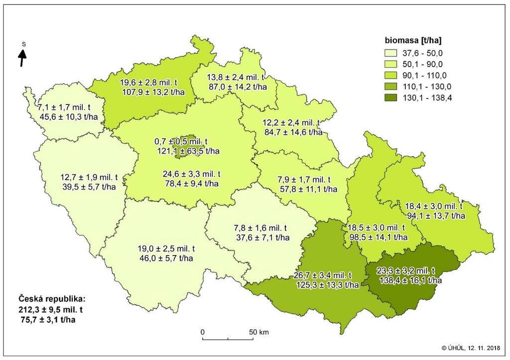 Kartogram 4: Celková a hektarová hmotnost sušiny