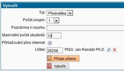 typu písemná práce) Pokud chcete využít možnosti přidání dalších vyučujících k předmětům bez výuky (např.