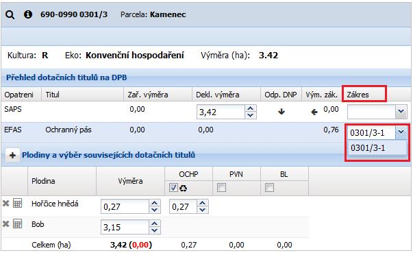 Obrázek 31 Připojení zákresu ochranného pásu K deklaraci EFA Ochranný pás se ze zákresu uživatele automaticky vytvoří zákres způsobilé (eligible) plochy ochranného pásu, a to jako průnik zákresu