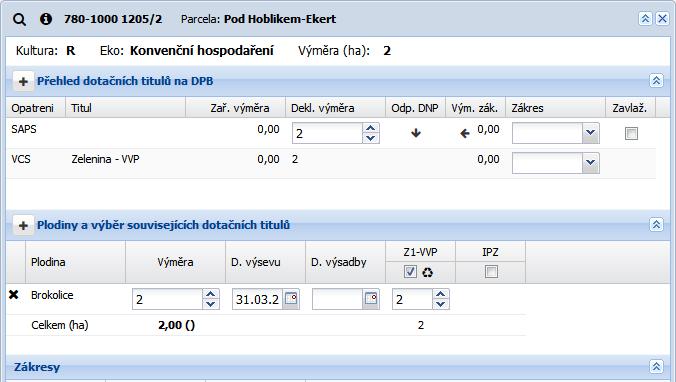 Po zaškrtnutí Chci u VCS Zelenina VVP nebo VCS Zelenina VP se do deklarace