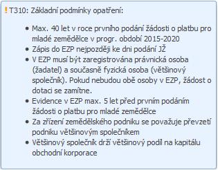 8.6.1 Mladý zemědělec Právnické osoby mají semafor u titulu Mladý zemědělec vždy oranžový. U fyzických osob je semafor zelený při splnění těchto 3 podmínek: 1.