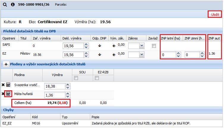 V detailu DPB s titulem RZB/ROP se zadávají výměry zlepšujících netržních plodin (ZNP) pěstovaných po sklizni hlavní plodiny v rozlišení na letní a zimní variantu.