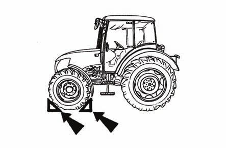PŘÍDAVNÁ ZÁVAŽÍ Založení předních kol Před zvednutím zadních kol nezapomeňte zajistit traktor proti pohybu založením předních kol! E555 Postup při plnění pneumatik kapalinou F226 1.