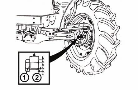 ZMĚNA ROZCHODU KOL Nastavení dorazů kol u přední hnací nápravy Nastavení dorazů provádějte při každé změně rozchodu kol nebo výměně pneumatik u přední hnací nápravy.