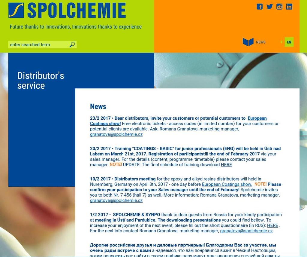 WEB-SERVIS PRO DISTRIBUTORY DISTRIBUTORSKÝ SERVIS www.spolchemie.