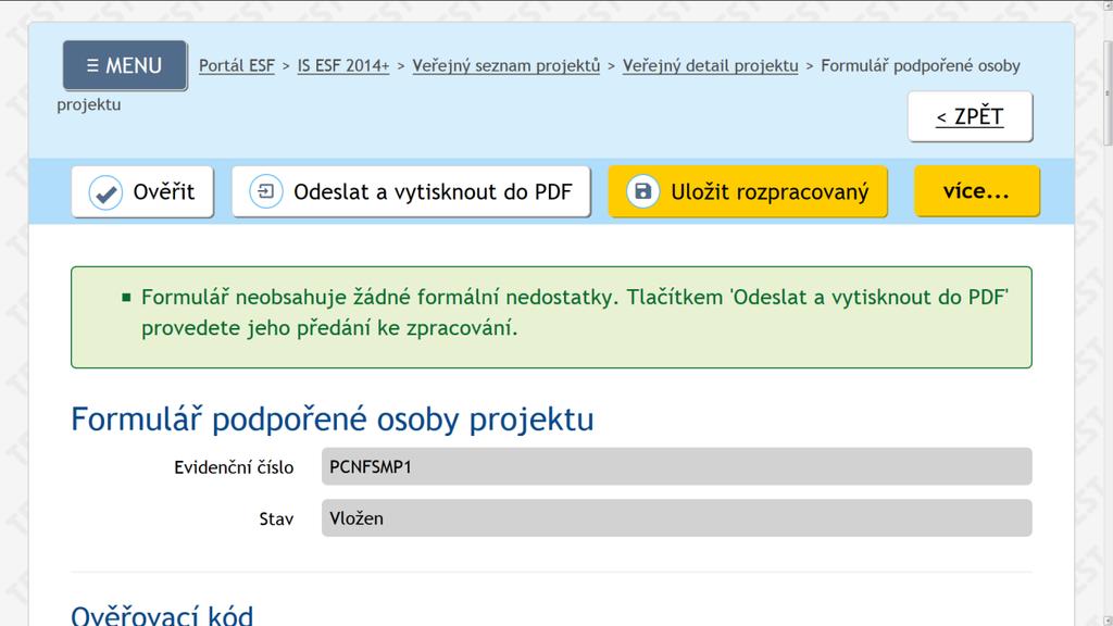 Obrázek 35-Ověření webového formuláře Před odesláním je nutné vyplnit ověřovací kód opsáním z obrázku.