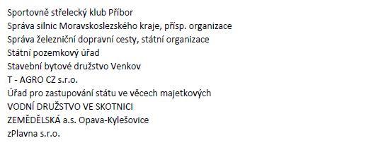 - právnické osoby - Účastníci řízení obce: Město Kopřivnice Městský úřad