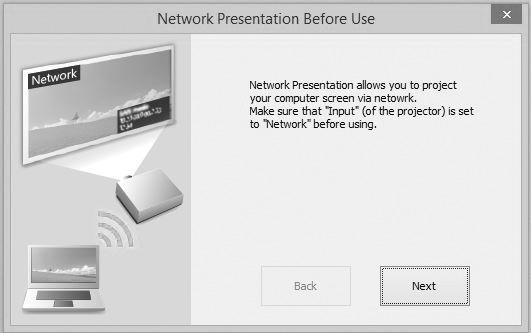 Instalace Projector Station for Network Presentation 1 Zavřete všechny běžící aplikace. 2 Otevřete stažený soubor. Pro systém Windows Klikněte dvakrát na soubor.exe.