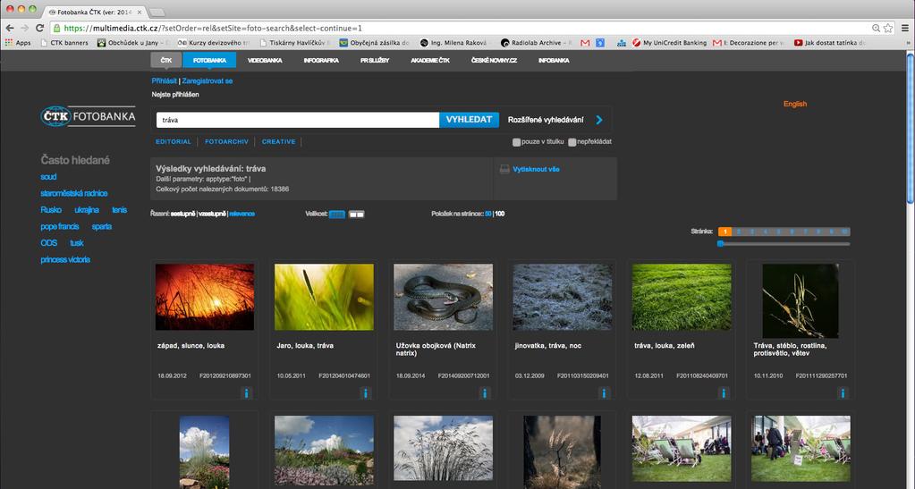 Nové prostředí Fotobanky ČTK umožňuje rychlejší vyhledávání Rychlejší vyhledávání je hlavní předností nových webových stránek Fotobanky ČTK, které byly spuštěny v první polovině září.