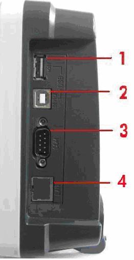 USB Host port: Vyuţívá se pro přenos dat, pokud je k osciloskopu připojeno externí USB zařízení označené jako Host equipment.