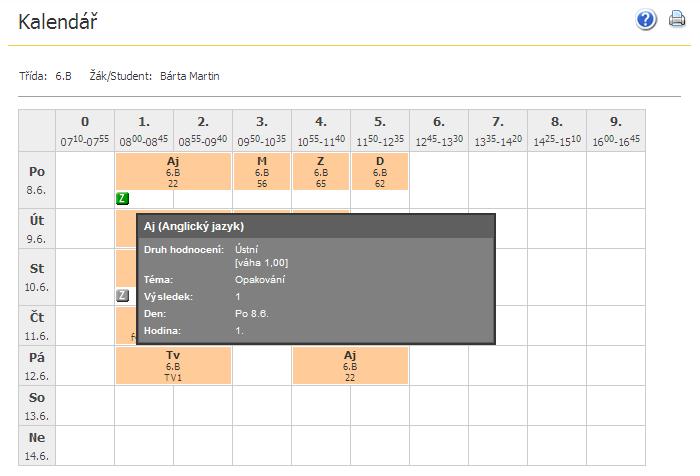 Kalendář lze kdykoli zobrazit kliknutím na ikonku kalendáře v hlavičce stránky z jakéhokoli jiného formuláře.
