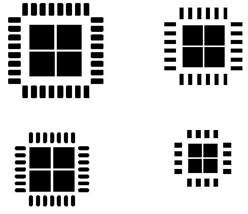 Motiv znázorněný na Obr. 13 d) je rozdělen na čtyři části zaplňující měděnou plošku z 68 %. Detailnější pohled je vidět na následujícím obrázku Obr. 17.. z 68 % Obr.