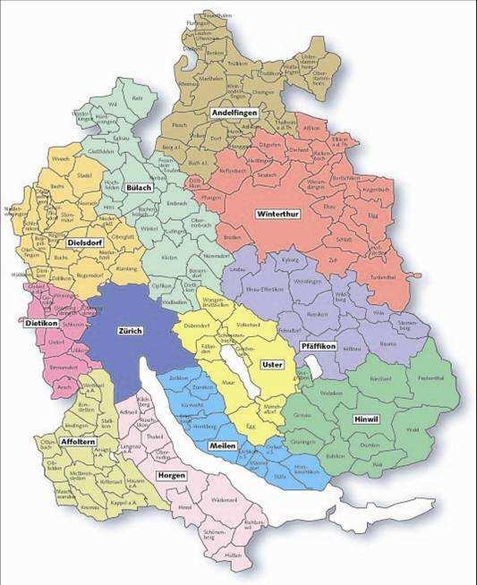 Územní struktury v kantonu Curych 171 politických obcí 146 obcí se