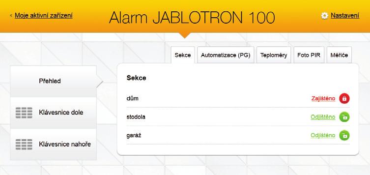 OVLÁDÁNÍ SYSTÉMU JABLOTRON 100 9 OVLÁDÁNÍ SYSTÉMU WEBOVÝM ROZHRANÍM MyJABLOTRON Systém JABLOTRON 100 lze snadno a pohodlně ovládat pomocí počítače a internetu z webového rozhraní MyJABLOTRON, které