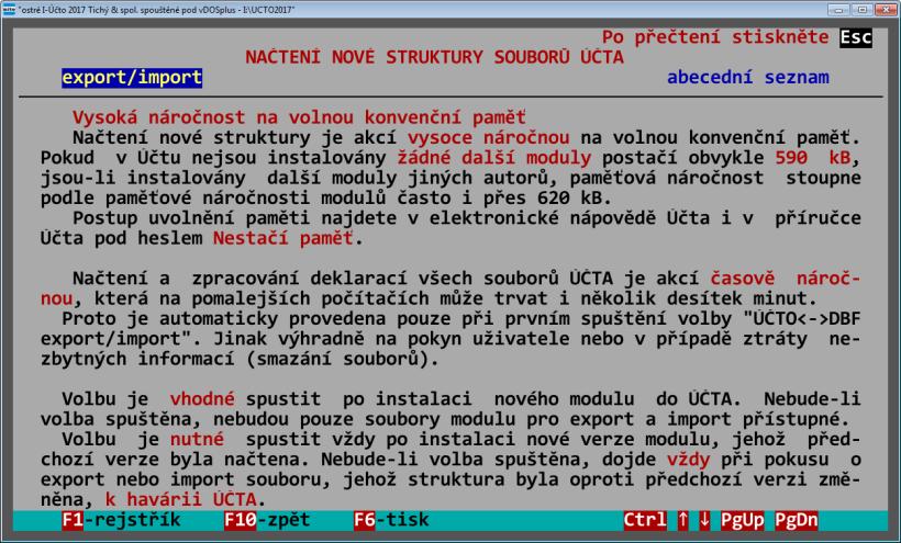 Při načítání struktur souborů modul průběžně podává hlášení o dílčích akcích, které právě provádí.