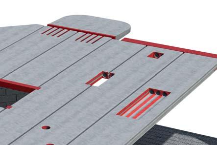 PODÉLNÉ ŘEZY Panely jsou standardně vyráběny v šířce 1 200 mm. V případě, že šířka stavby není násobkem šířky panelu, je vložen panel zúžený podélným řezem.