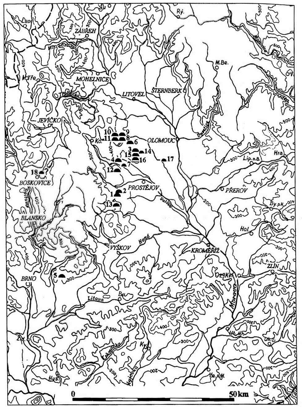 KNP, moravské mohylníky, vlevo mapka