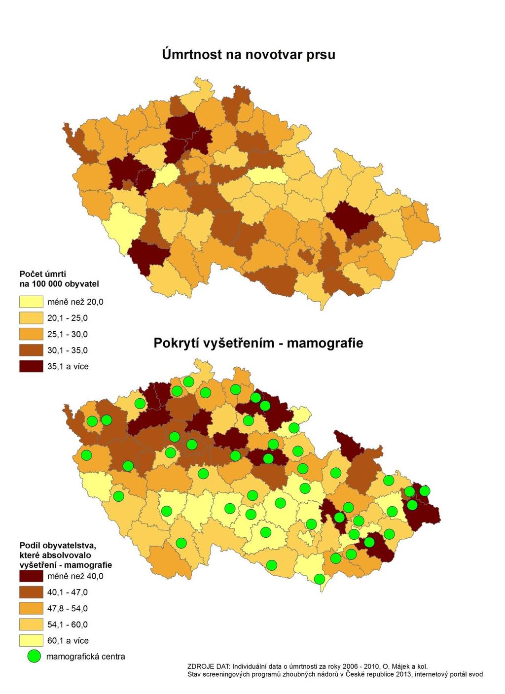 Obr. 20: Míra úmrtnosti na zhoubný novotvar prsu ve věkové skupině 45 74, 2006 2010 v