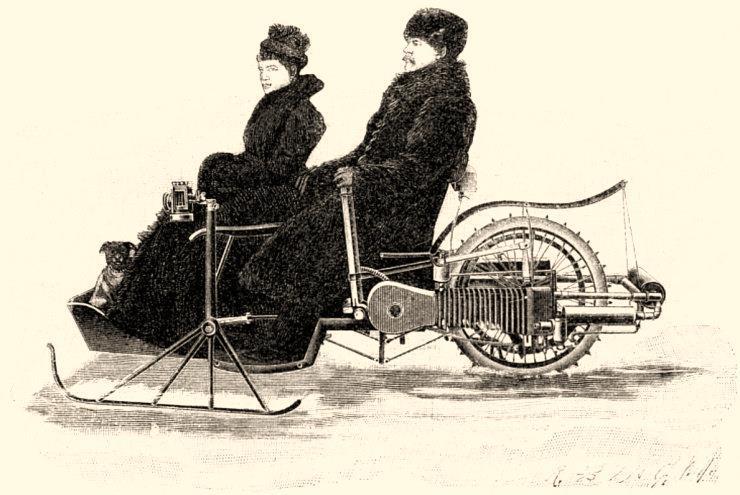 Předchůdce sněžných skútrů (1901) původně vyšlo: Illustrovaný svět 1901, autor neuveden. Sníh a led je špatná věc pokud někam pospícháte, ale skvělá věc pro zábavu.
