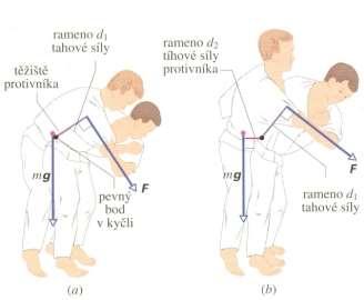 PŘÍKLAD Judista uchopí svého soka za oděv na rameni a snaží se jej otočit kolem svého těla. Přitom na něj působí silou F. Osou otáčení je spojnice ramenního a kyčelního kloubu judisty.