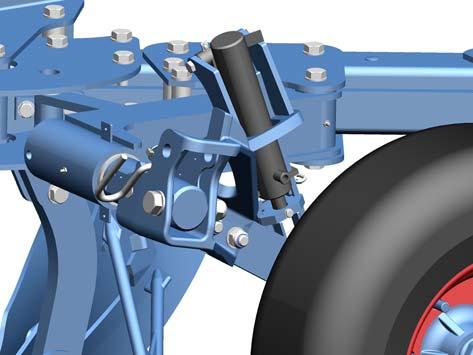 Provoz 11.17.5 Přestavení hydraulicky tlumeného kola Unirad z přepravní do pracovní polohy 6 9 Horní rameno spojte s věží pro tříbodový závěs.