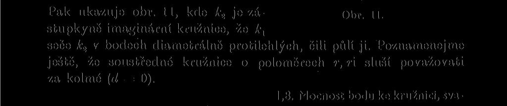 Je-li jedna kružnice reálná s poloměrem ru druhá imaginární s poloměrem r2i, jest podmínka kolmosti r\ ri = d